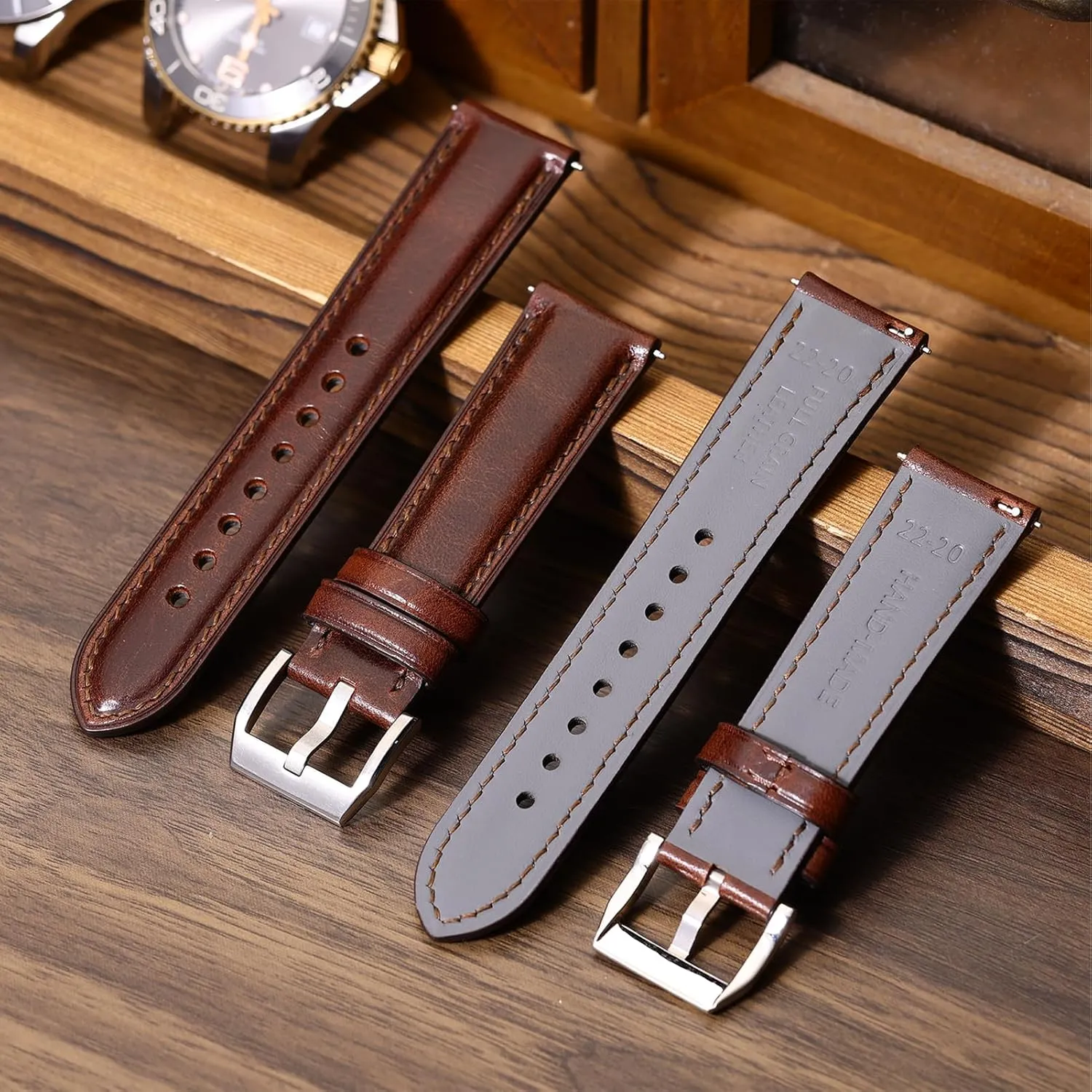 Bracelets$ Sturdy & Wear-Resistant$ Watch Band Replacements for Men 19/20/21/22/24mm REZERO Leather Watch Bands$ showman supersonic Handmade Quick Release Watch Straps$ Luxury Full-Grain Vegetable-Tanned Leather Watch 