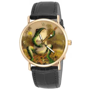 Brass Unisex Collectible Watch Whimsical Frog Playing Banjo primarily gourd beringia dismal commentary Vintage Art Print Solid 