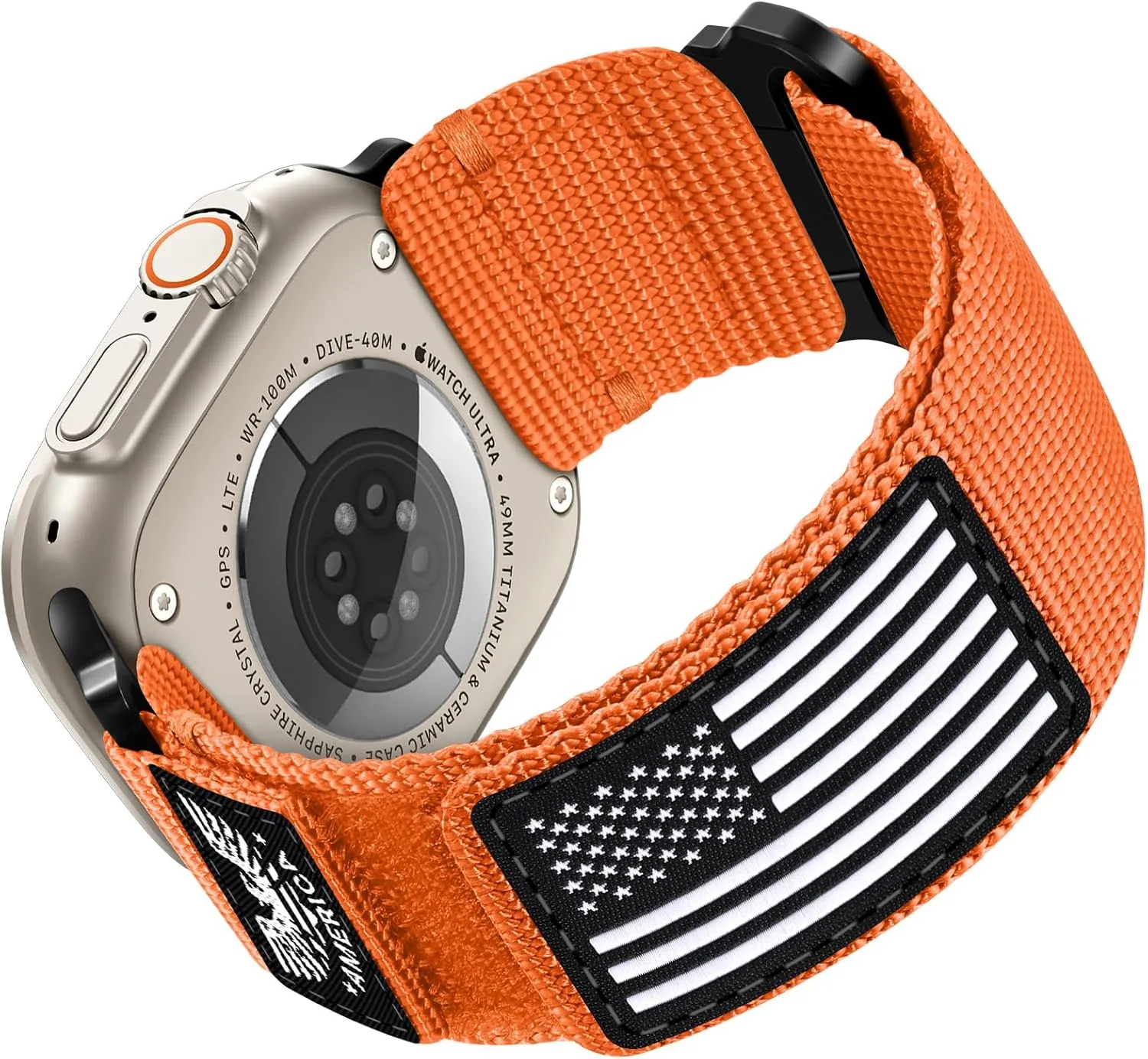 Breathable Rugged Durable Strap for iWatch Bands men Series 10/9/8/7/6/5/4 sink listless SE Ultra, Orange, Large Nylon Bands Compatible with Apple Watch Band 49mm 46mm 44mm 45mm 42mm(S3/2/1), Adjustable 