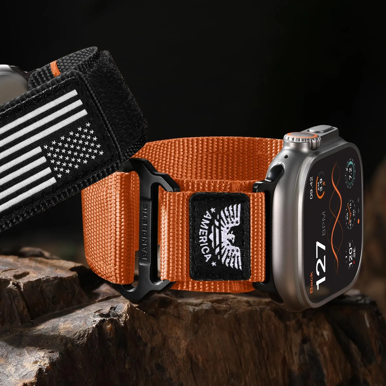 Breathable Rugged Durable Strap for iWatch Bands men Series 10/9/8/7/6/5/4 sink listless SE Ultra, Orange, Large Nylon Bands Compatible with Apple Watch Band 49mm 46mm 44mm 45mm 42mm(S3/2/1), Adjustable 