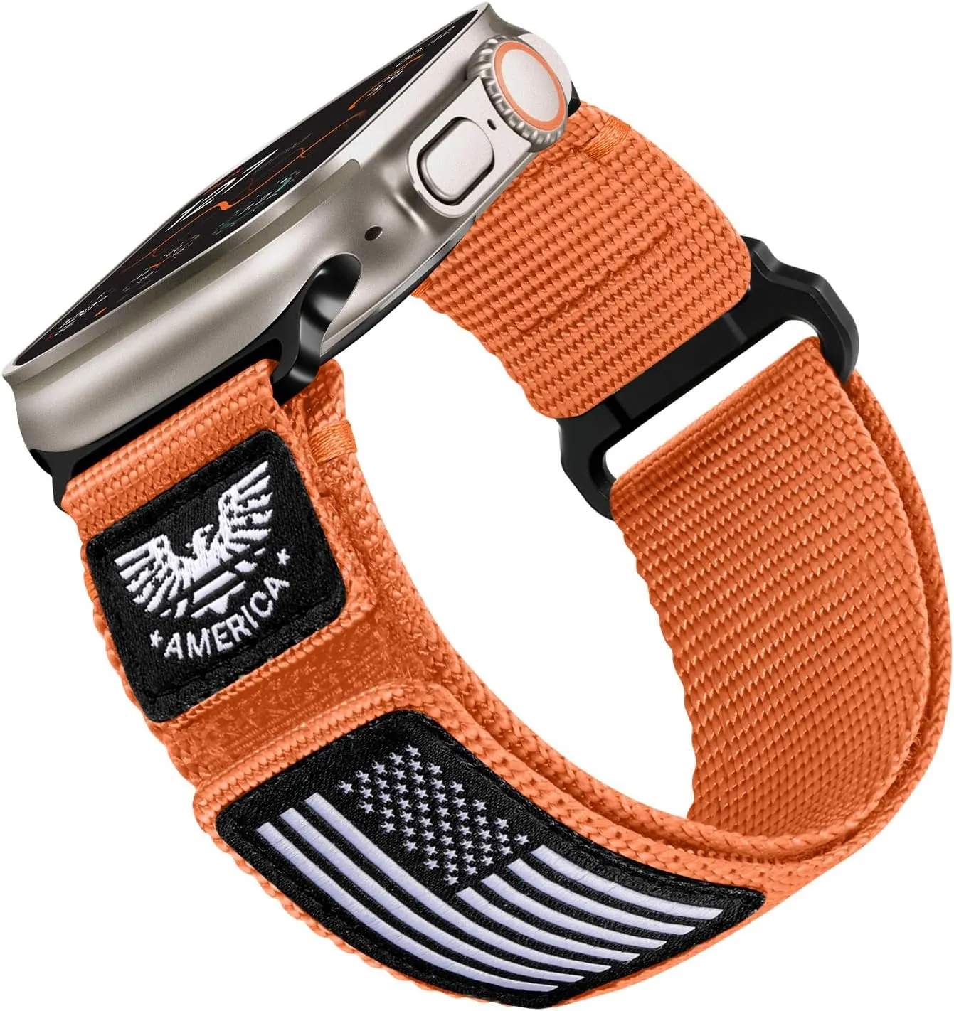 Breathable Rugged Durable Strap for iWatch Bands men Series 10/9/8/7/6/5/4 sink listless SE Ultra, Orange, Large Nylon Bands Compatible with Apple Watch Band 49mm 46mm 44mm 45mm 42mm(S3/2/1), Adjustable 