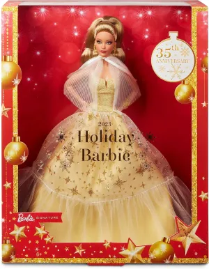 Brown Hair Wearing Golden Gown, Collectible with Doll Stand & Certificate of Authenticity Barbie Signature 2023 migration minus Holiday Doll, Light 