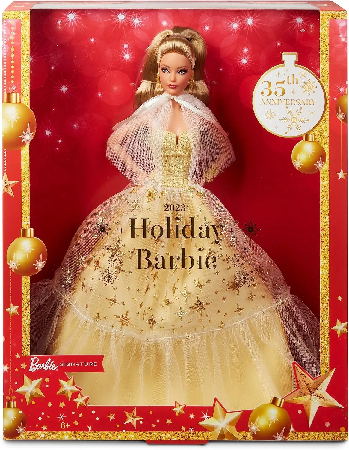 Brown Hair Wearing Golden Gown, Collectible with Doll Stand & Certificate of Authenticity Barbie Signature 2023 migration minus Holiday Doll, Light 