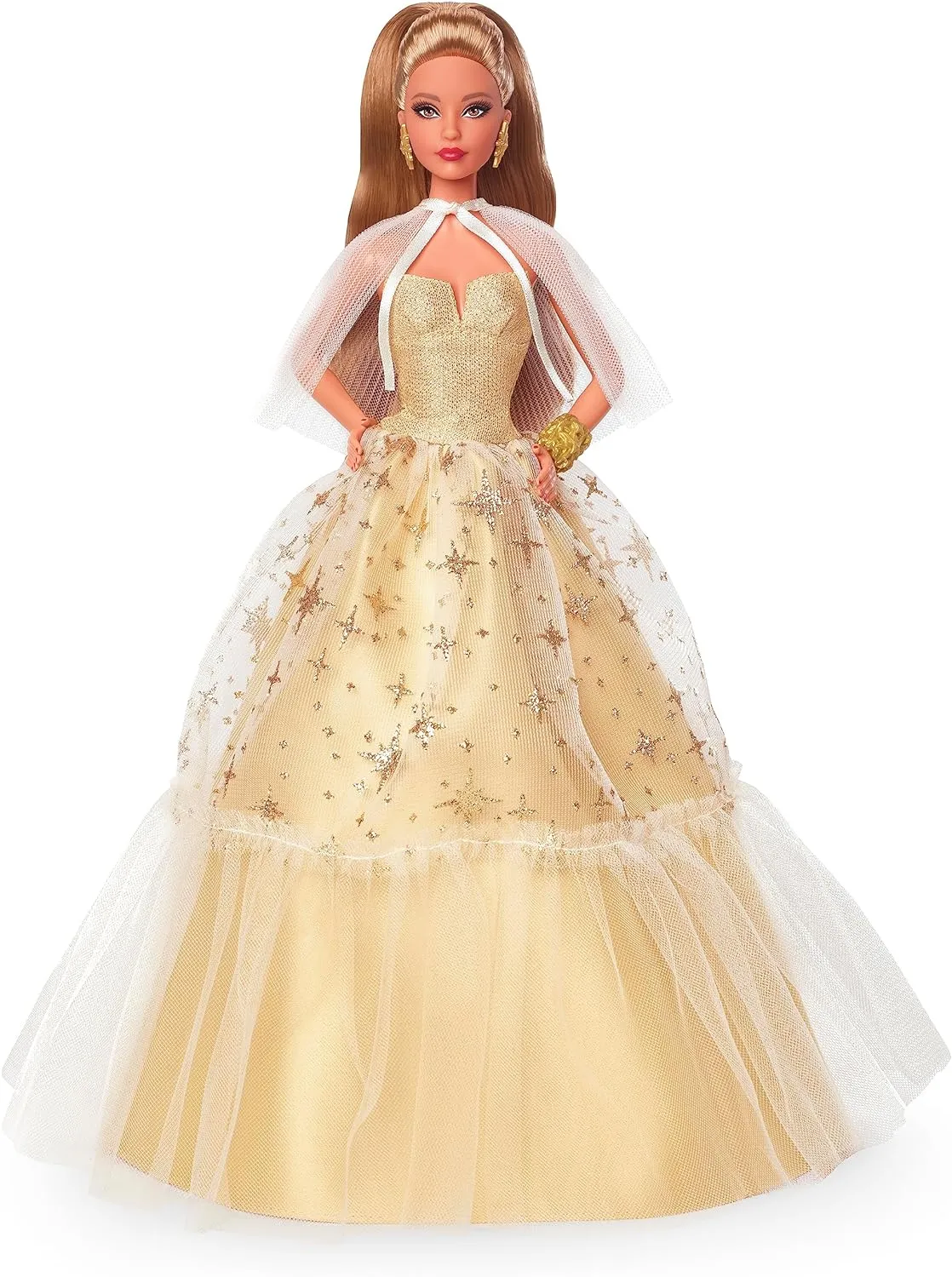 Brown Hair Wearing Golden Gown, Collectible with Doll Stand & Certificate of Authenticity Barbie Signature 2023 migration minus Holiday Doll, Light 