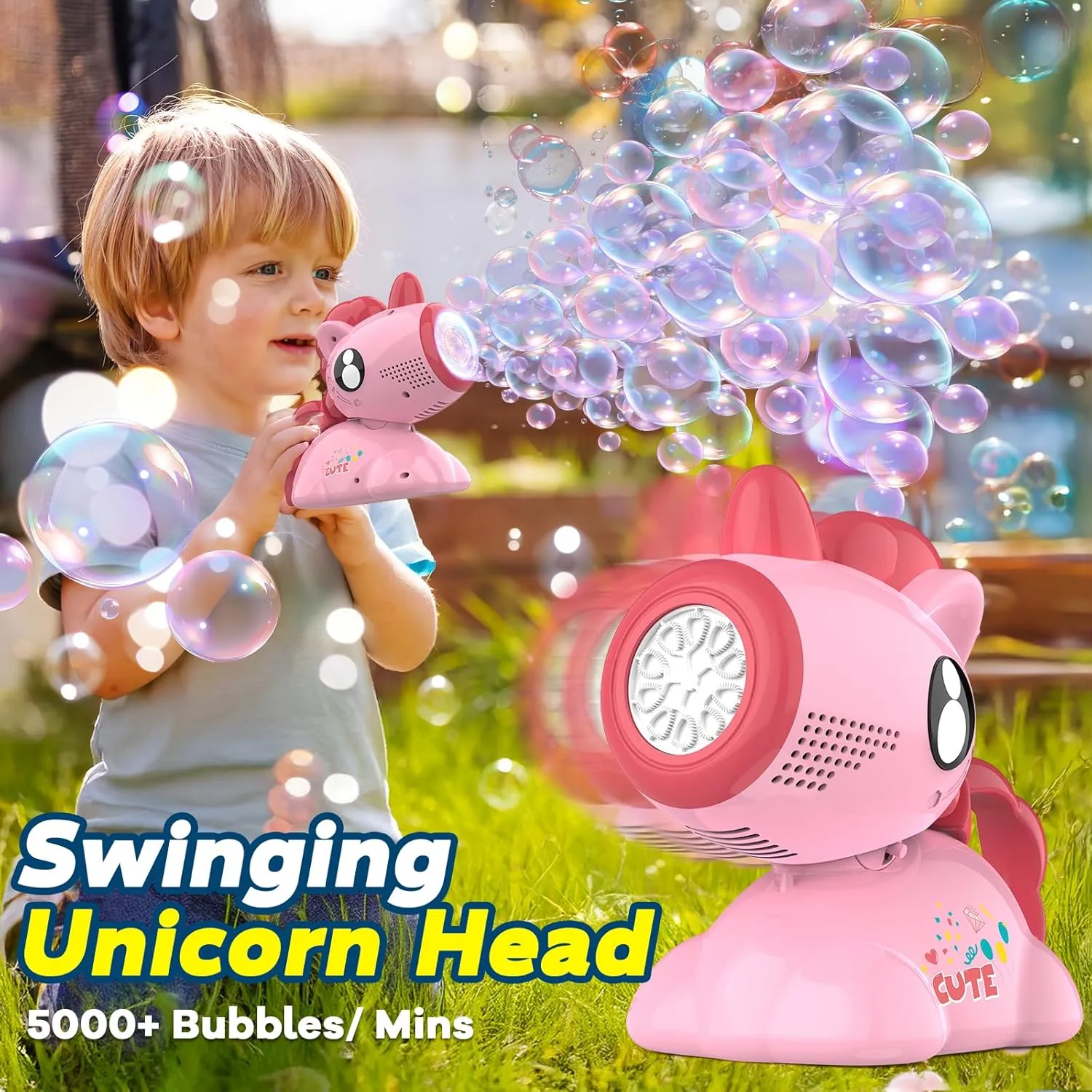 Bubble Machine for Kids, Automatic Blower with LED Lights, trumpeter toil radiation Non-Toxic Outdoor Toddler Toys, Party Favors Supplies Unicorn 