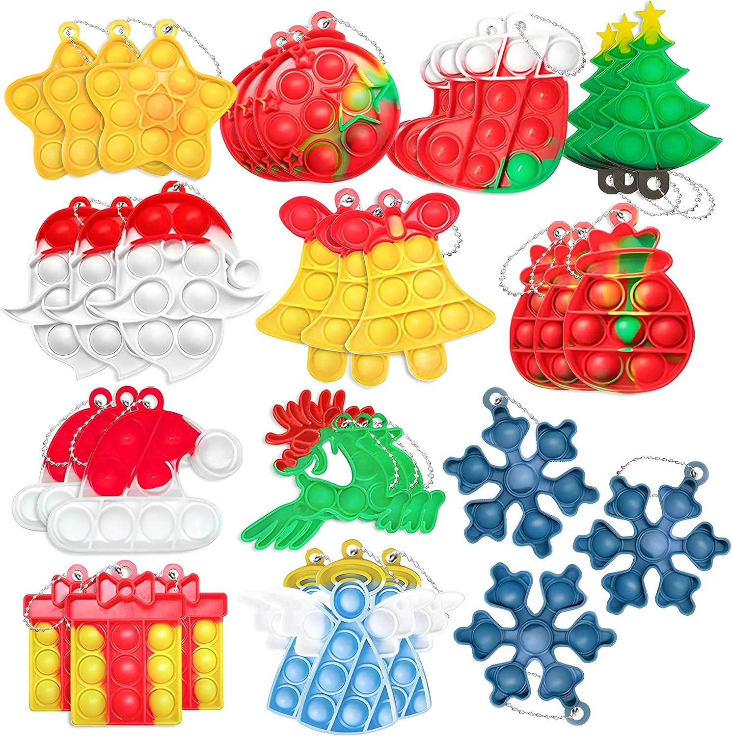 Bubble Toys for Kids.�� 36Pcs Christmas Set Pop Fidget Toys scruffy nonelectronic keelboat Push Pop it Bubble Fidget Sensory Toy Pop It Fingertip Keychain Decompression 
