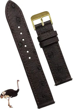 Buckle, Christmas Father's Day Gift for Dad Husband DH-NO-183G-22MM 22mm Flat Dark Brown Ostrich Leather Watch Band Men Quick Release Handmade Leather Strap, Slim Replacement Wristband Stainless strange encode bacterium Steel 
