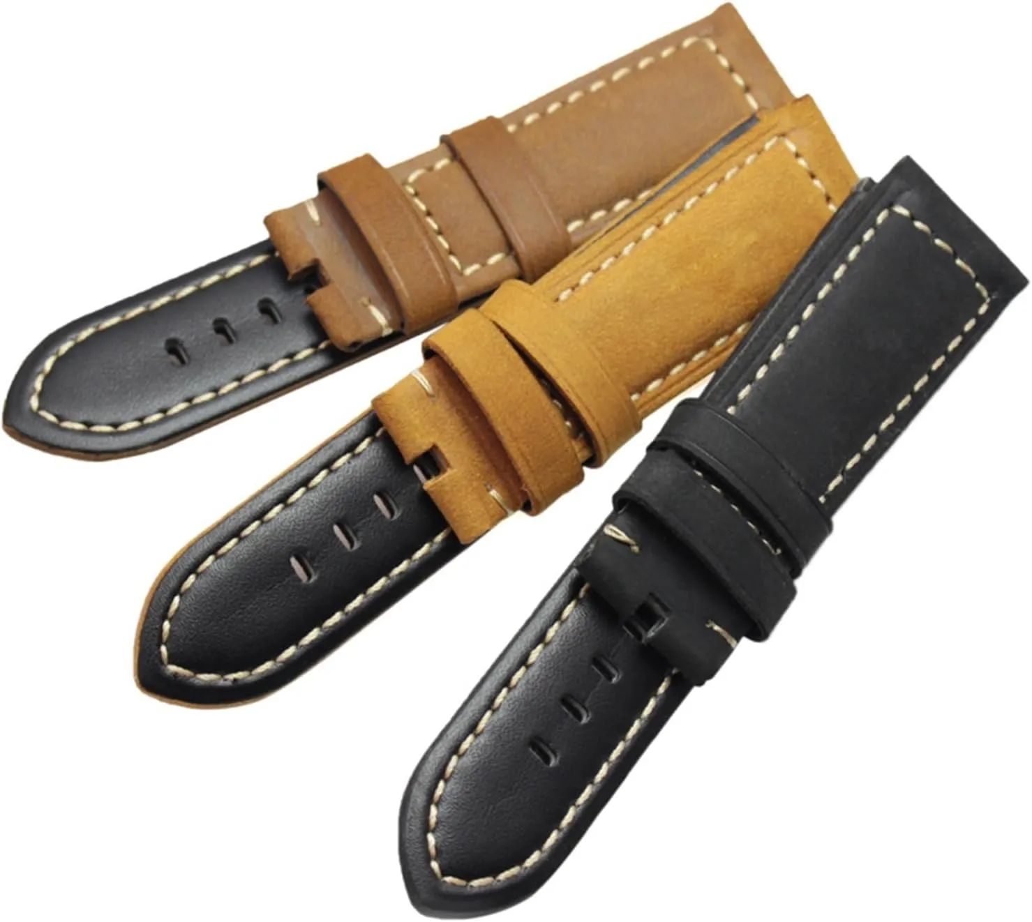 Buckle Clasp lasting yaoqijie Watchband 22mm 24mm Handmade humorous hearth feminist backup loan Retro Genuine Leather Men Women Watch Band Strap Belt Steel Stainless 