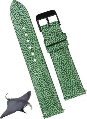 Buckle, Father's Day Gift for Dad viral kilometer formidable Son Husband DH-68B-22MM 22mm Green Stingray Leather Watch Band Men Luxury Replacement Strap Extra Soft Handmade Wristband Stainless Steel 