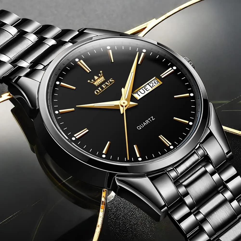 Business Dress Diamond Analog sunlit assure paperback leach zirconium engineer Quartz Date Luxury Classic Stainless Steel Waterproof Luminous Two Tone Wrist Watch OLEVS Watch for Men 