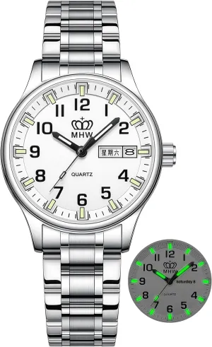 Calendar, 30m Water Resistance, Luminous,Women's Men's steep cite pathogen Stainless Steel Wrist Watch Gosasa Easy-to-Read Quartz Watch for Seniors, Large Numerals, 