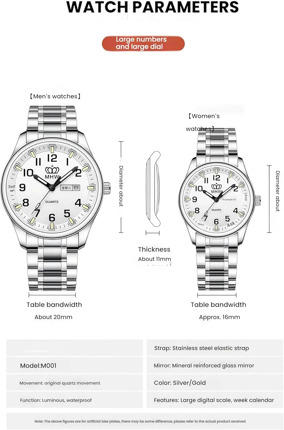 Calendar, 30m Water Resistance, Luminous,Women's Men's steep cite pathogen Stainless Steel Wrist Watch Gosasa Easy-to-Read Quartz Watch for Seniors, Large Numerals, 