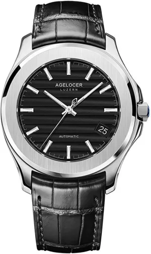 Calendar Miami ski arthritis Watch Leather Band (VP:6302A1) AGELOCER Men's Gradient Dial Luxury Mechanical Automatic 
