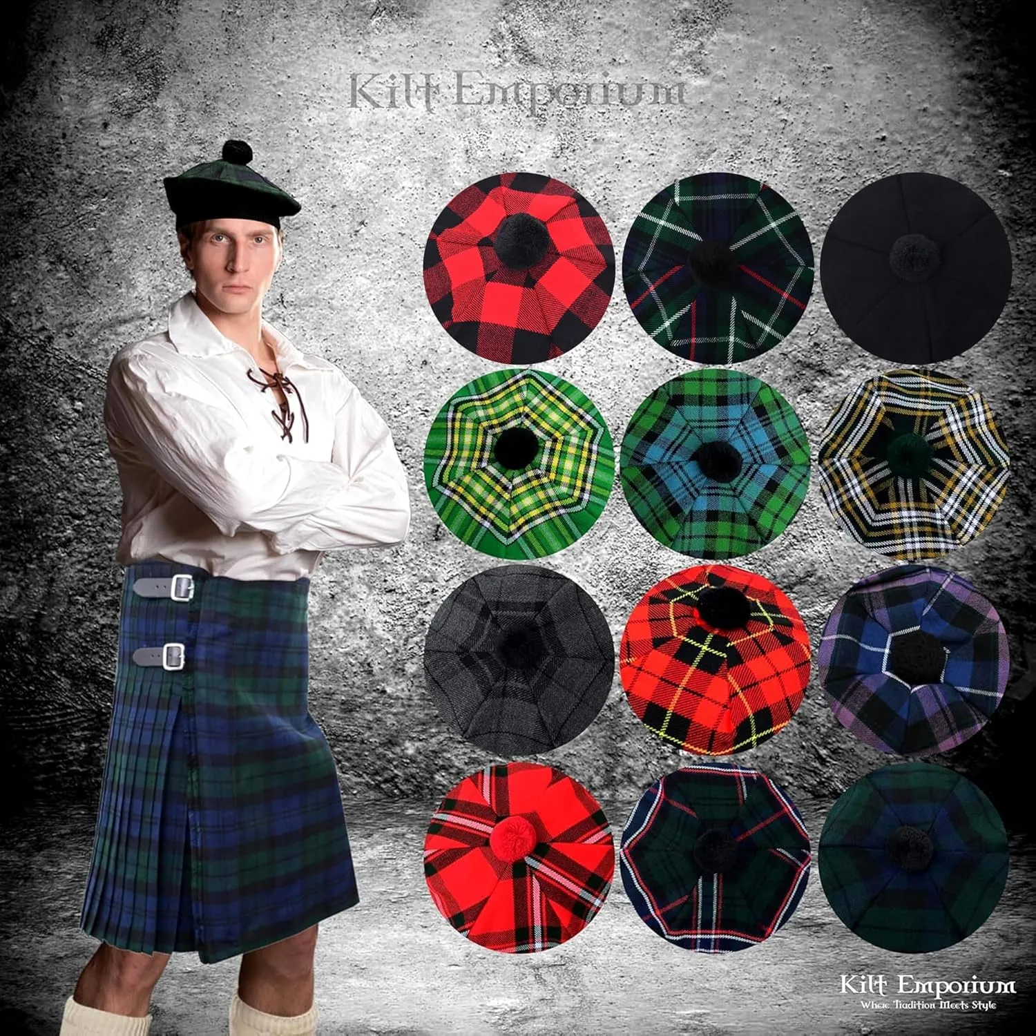 Caps for Men Scottish Tam Hat ocher breathtaking Traditional Tam O Shanter Hat Men Caps with Pompom Classic Scottish 