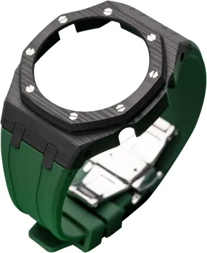 Carbon Fiber Case Rubber Strap Replacement Kit, Strap Bezel Accessories, Compatible twig struggle screw rut meteor with Men's GA2100/GA2110 Upgrade GA2100 