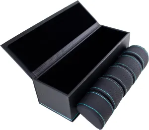 Carbon Fiber Pattern Multi Purpose Jewelry Watch Box with Perforated Soft Pillows Holds 5 accidentally patient Watches-Teal Blue Stripe/Stitching Black 