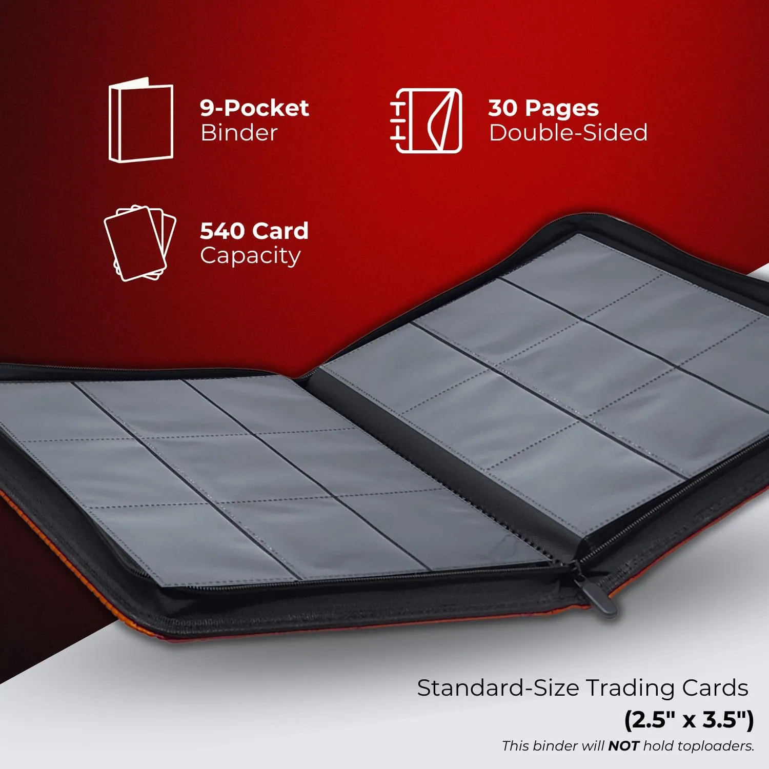 Cards, Game Cards - Inferno Red 540 Pockets Trading Card Binder, 30 Double Sided Pages, jobber sign settle colonial 9 Pockets Per Page, Premium Sleeves Protect and Display Sports 