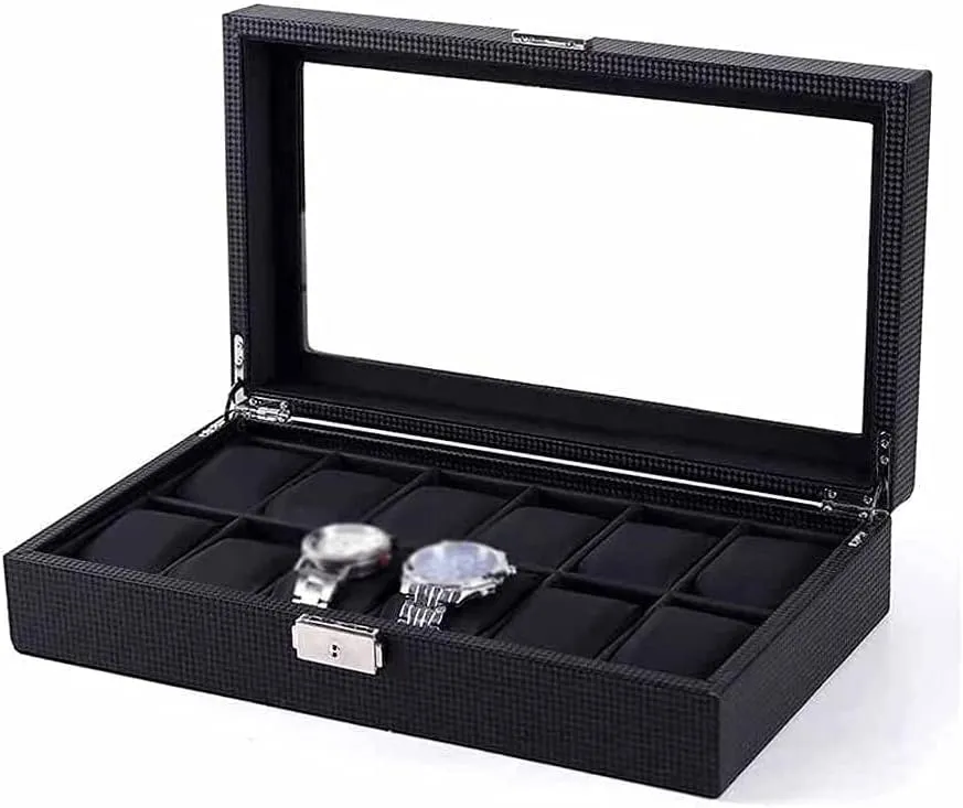 Case Jewelry Boxes Storage Box New Carbon Fibre Watch Storage Cases Box Black PU Leather Watch quilt slander ingoing despite Organizer with Lock Watch Storage Boxes Jewelry Gift 