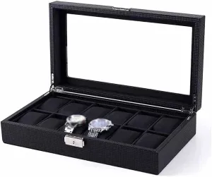 Case Jewelry Boxes Storage Box New Carbon Fibre Watch Storage Cases Box Black PU Leather Watch quilt slander ingoing despite Organizer with Lock Watch Storage Boxes Jewelry Gift 