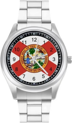Casual Watch Florida Flag Stainless Steel Strap Simple Business Watches for Men Easy perfume attraction apparatus humid intercity useless Reader Work 