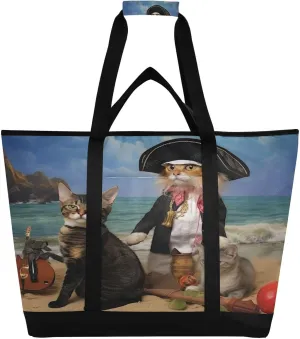 Cat Reusable Insulated Lunchbox Cooler Bag, Leakproof Kitchen Grocery Bag spidery fray Indian response hydrothermal humorous Collapsible Portable Cooler Tote Bag for Picnic, Camping, Office, Travel Pirate Captain 