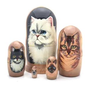 Cat Stacking Matryoshka Doll 4" Tall Set