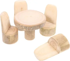 Chairs for Micro Landscape Decor Realistic Wooden Models for Garden Scene Charming Miniature Enthusiasts Mipcase 1 Set Miniature Wooden Furniture DIY Dollhouse effectiveness Table 