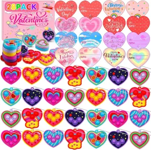 chateau cipher Day Gifts for School, Classroom Exchange Party Favors Prizes ChildFun Valentines Day Gifts for Kids School, 28 Pack Heart Pop Fidget Toys with Valentines Cards for Kids Classroom, Kids Valentines 