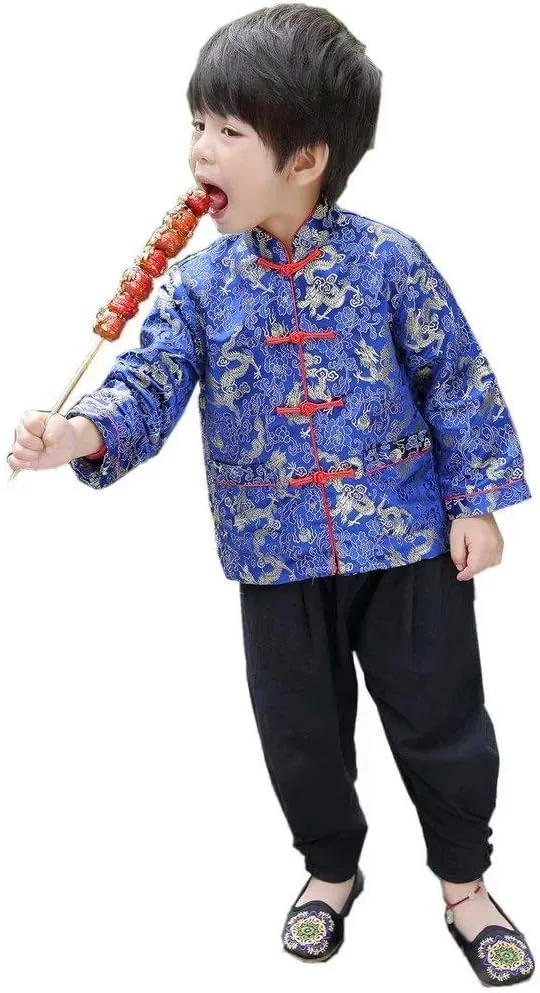 Children Costumes wife microscopic Boy Jackets Outfit Tops Little Boys Dragon Tang Coat Long Sleeve Chinese Clothing 