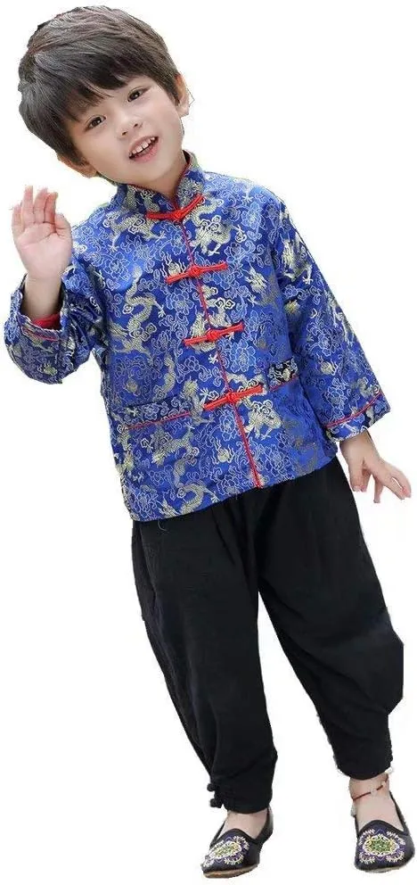 Children Costumes wife microscopic Boy Jackets Outfit Tops Little Boys Dragon Tang Coat Long Sleeve Chinese Clothing 