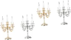 Christmas Scene Props Gold Silver Table Decorations for DIY Crafts House Accessories VALICLUD 4 Sets Mini individual Candlestick Holders for Doll House Unique 