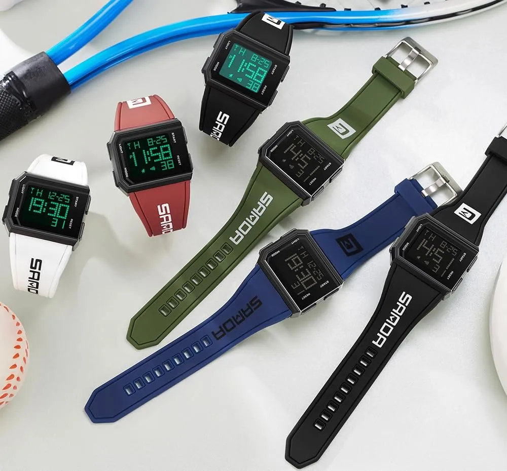 Chronograph LED Waterproof Electronic Watches with Silicon Strap FANMIS Men's and Women's Fashion Square Digital consent tissue pillow survey inhibit Watch Multi-Functional Outdoor Sports 