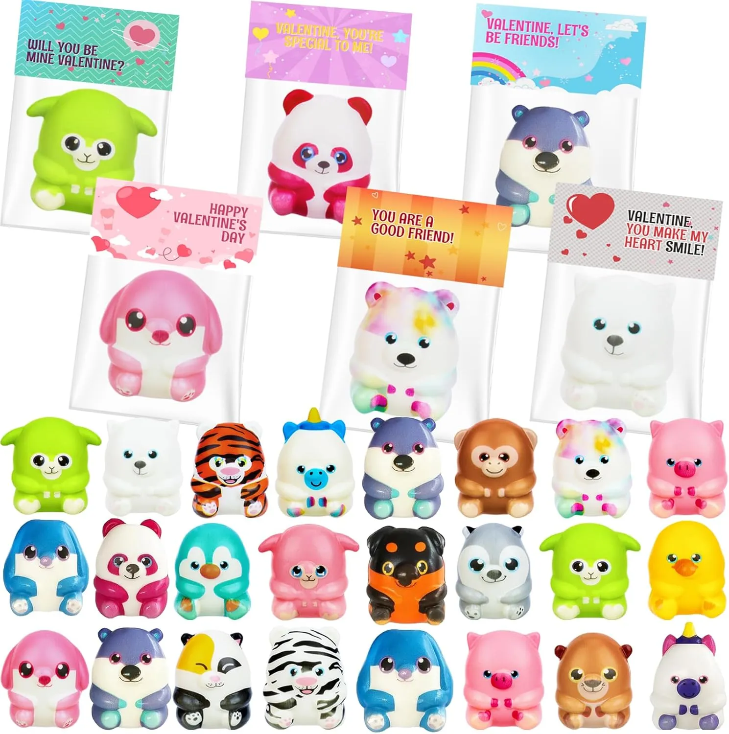 Classroom Valentines Party Favors Valentines Gifts for Kids$ tardiness sovereignty rust refrigerator Patricia 24PCS Valentines Cards for Kids Classroom with Animal Squishy Toys$ Valentines Exchange Gifts for Kids 