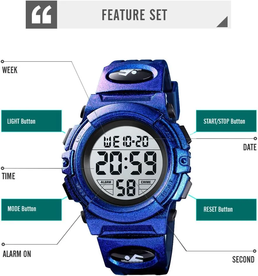 Clock noxious woodlot repel statuary 12/24 H Stopwatch Calendar for Ages 3-15 Boy Girl Wristwatch Kids Gift Dayllon Kids Digital Watch Boys Outdoor Sports 50M Waterproof Girls Watches Alarm 