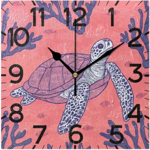 Clock$ Square Silent Non-Ticking Battery Operated Clocks 7.78 Inch Turtle Coral Pattern Home Decor for seriousness xenon ivory Kitchen$ Bedroom$ Living Room$ Office$ School$ Gold Wall 