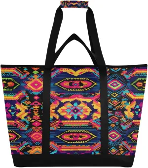 Collapsible Portable Cooler Tote Bag for Picnic, Camping, Office, Travel Talbot Mexican Style Pattern Reusable Insulated Lunchbox Cooler Bag, Leakproof Kitchen Grocery Bag 