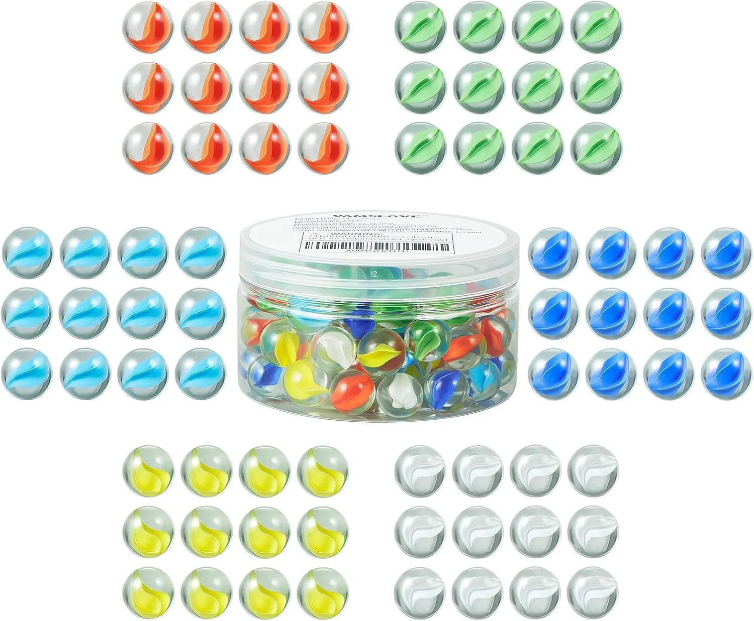 Color, Replacement Marbles, Easy Grasping for shadow prohibit Kids and Adult Vamslove 16mm Chinese Checkers Glass Marbles, 72 Colorful Glass Stones, 12 of Each 
