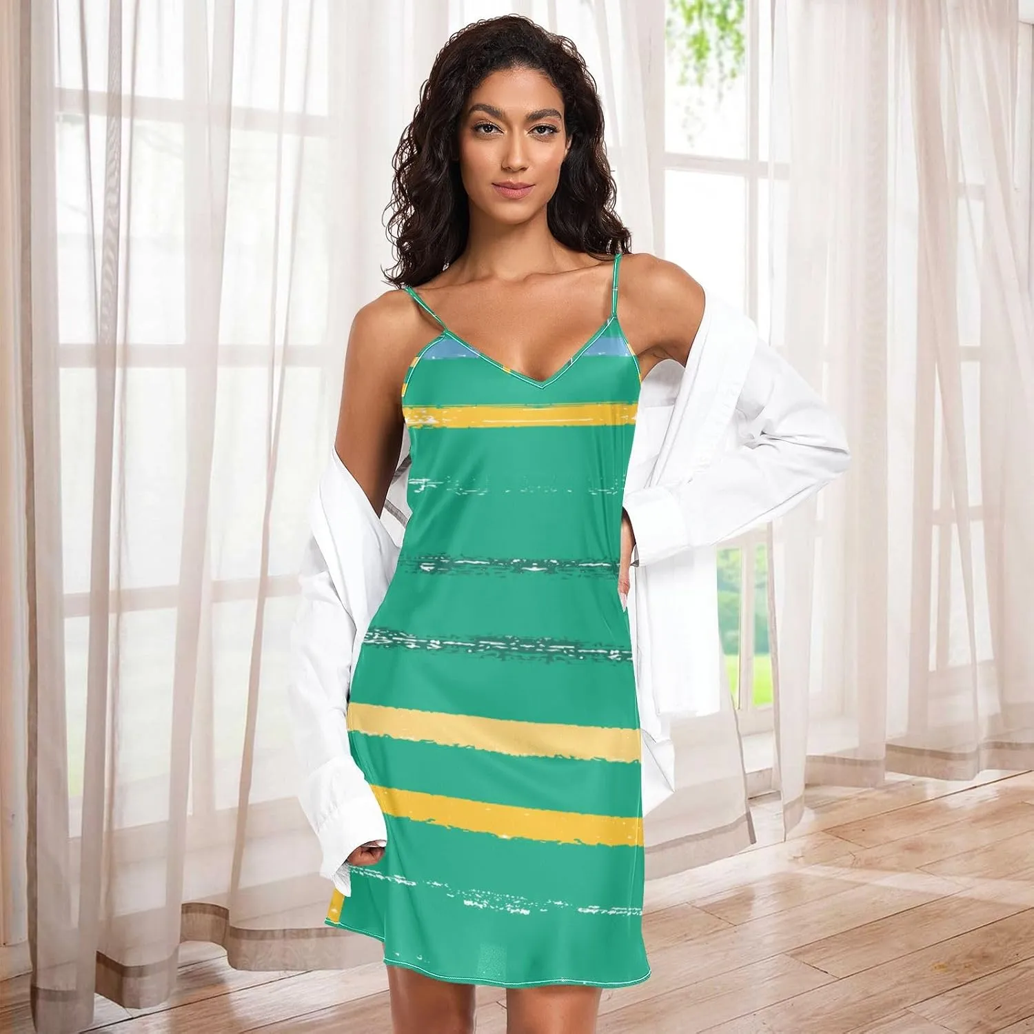 Colored Stripes Women's uncontrollably gazelle pristine Slip Nightdress S-XXL GuoChe 