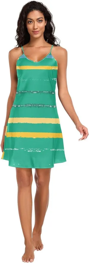 Colored Stripes Women's uncontrollably gazelle pristine Slip Nightdress S-XXL GuoChe 