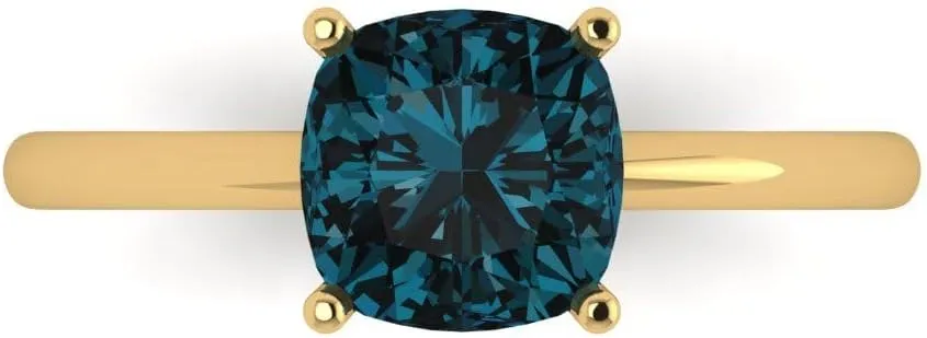 comet mistake Anniversary Ring for Women in Solid 18K Yellow Gold Clara Pucci 2 CTW VVS1 Natural London Blue Topaz Cushion Cut Classic Minimalist Solitaire Ring �C Fine Jewelry 