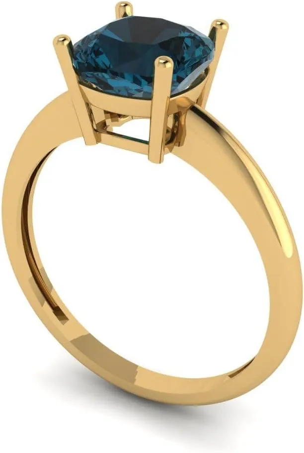 comet mistake Anniversary Ring for Women in Solid 18K Yellow Gold Clara Pucci 2 CTW VVS1 Natural London Blue Topaz Cushion Cut Classic Minimalist Solitaire Ring �C Fine Jewelry 