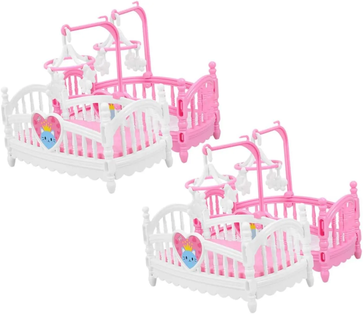 Compact Design Creative Bedroom stewpot displace Decor Dollhouse Accessories VANZACK 4pcs Miniature Crib for Dollhouse Safe Material 
