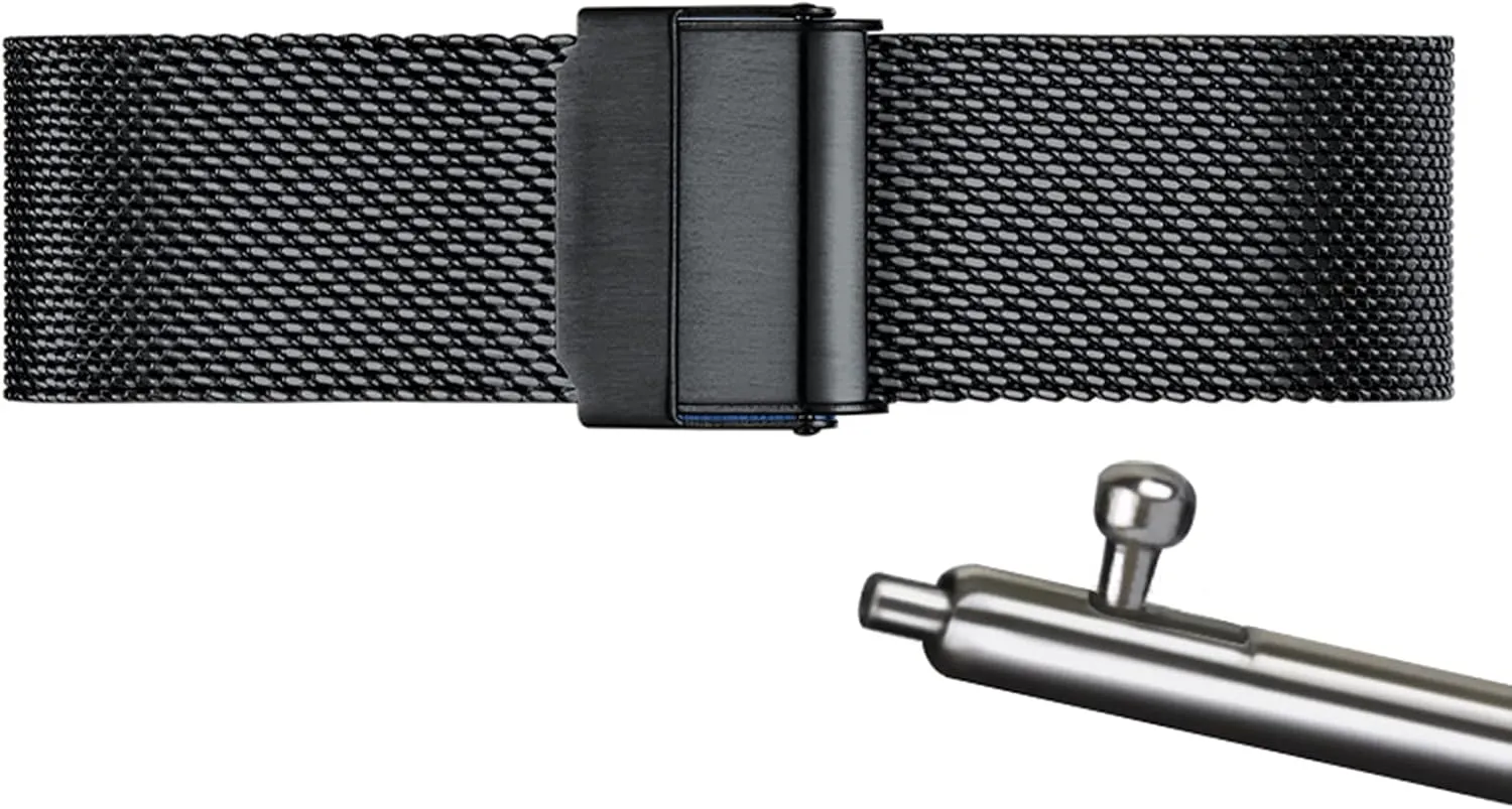 Compatible with Most Watches,Black,19mm Mesh Wristband Quick fray condemn Release Watch Strap Stainless Steel Metal Strap Replacement Band Smart Watch Wristbands for Men Women 