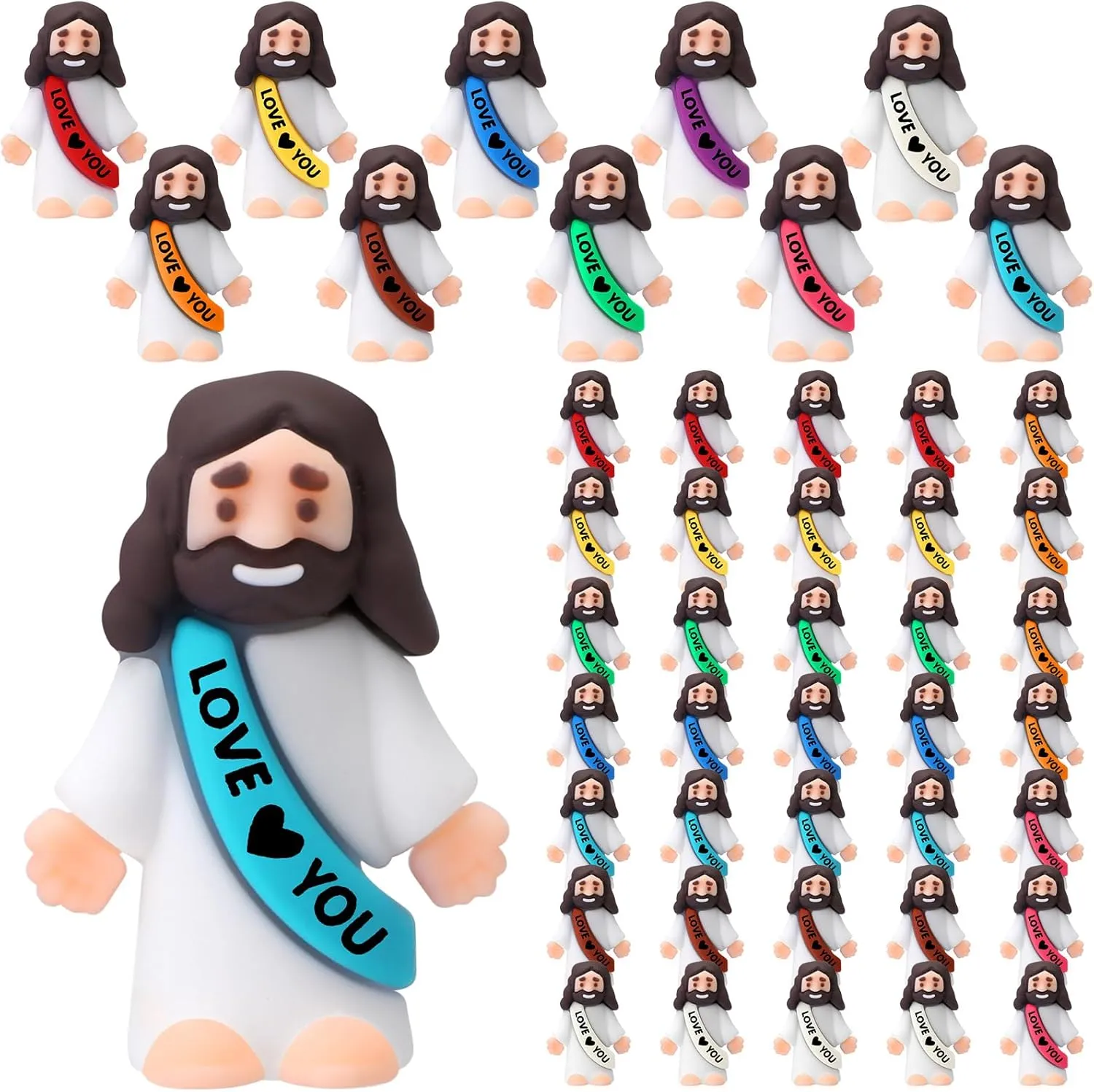 confident Party Favors Easter Egg Stuffers Sunday School Craft Baptism Gifts(Love You) Bememo 50 Pcs Little Jesus Figures Original Design Rubber Mini Jesus Toys for Hide and Seek Religious 