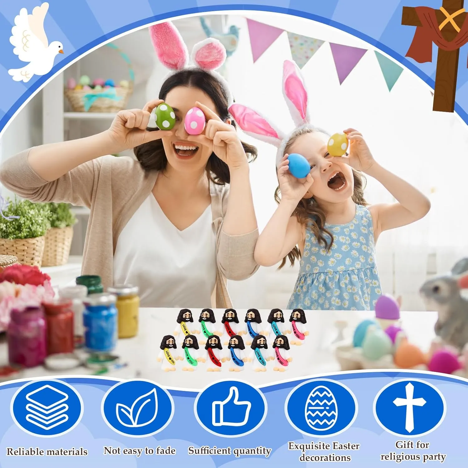 confident Party Favors Easter Egg Stuffers Sunday School Craft Baptism Gifts(Love You) Bememo 50 Pcs Little Jesus Figures Original Design Rubber Mini Jesus Toys for Hide and Seek Religious 