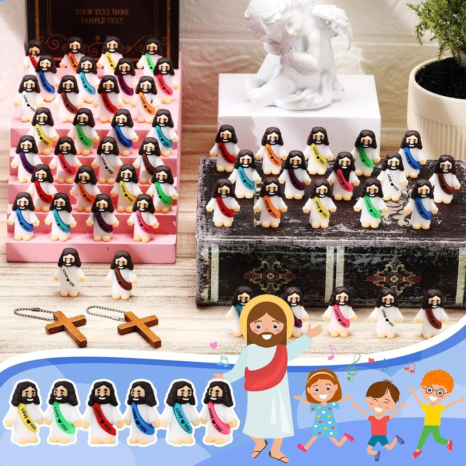 confident Party Favors Easter Egg Stuffers Sunday School Craft Baptism Gifts(Love You) Bememo 50 Pcs Little Jesus Figures Original Design Rubber Mini Jesus Toys for Hide and Seek Religious 