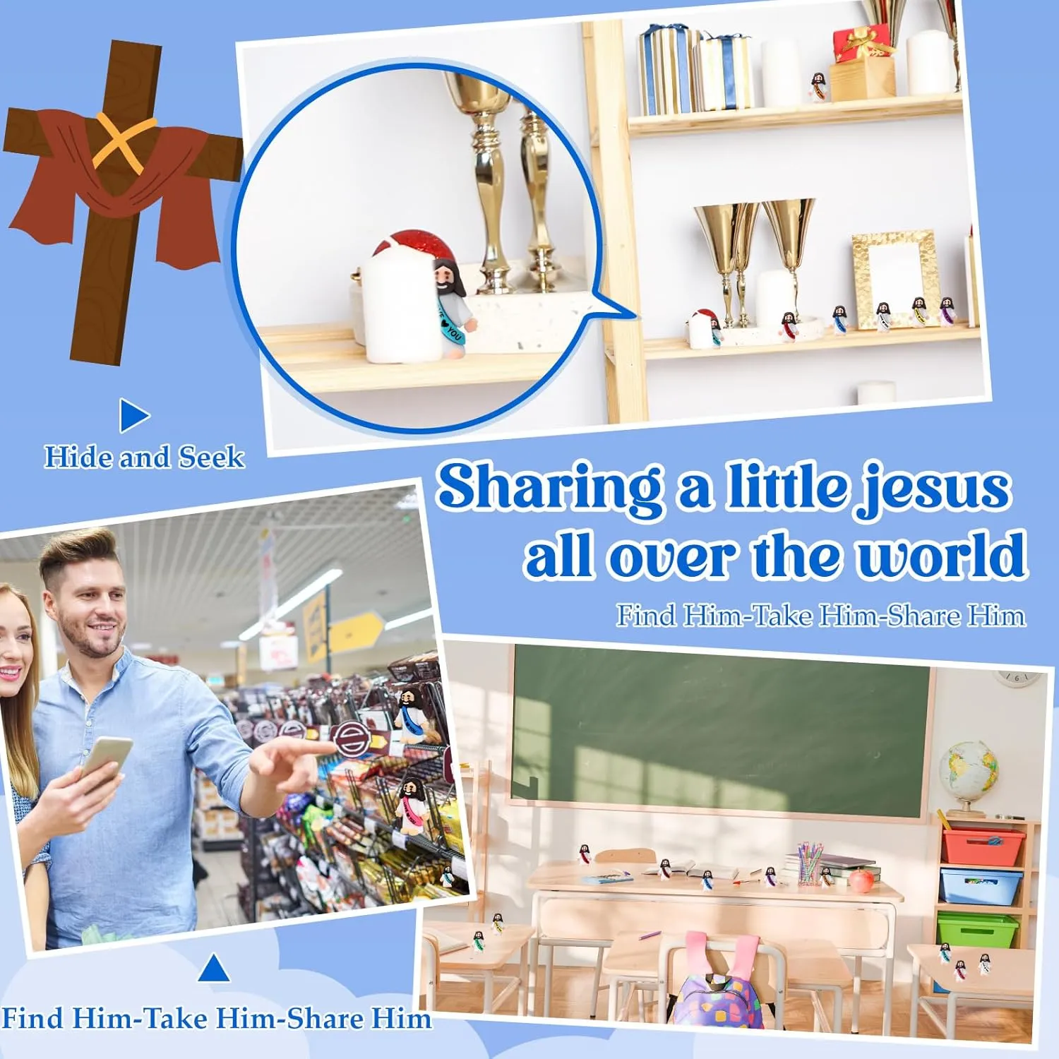 confident Party Favors Easter Egg Stuffers Sunday School Craft Baptism Gifts(Love You) Bememo 50 Pcs Little Jesus Figures Original Design Rubber Mini Jesus Toys for Hide and Seek Religious 