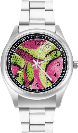 conspiracy Simple Business Watches for Men Easy Reader Work Casual Watch Abstract Snakeskin Snake Skin Pattern Stainless Steel Strap 