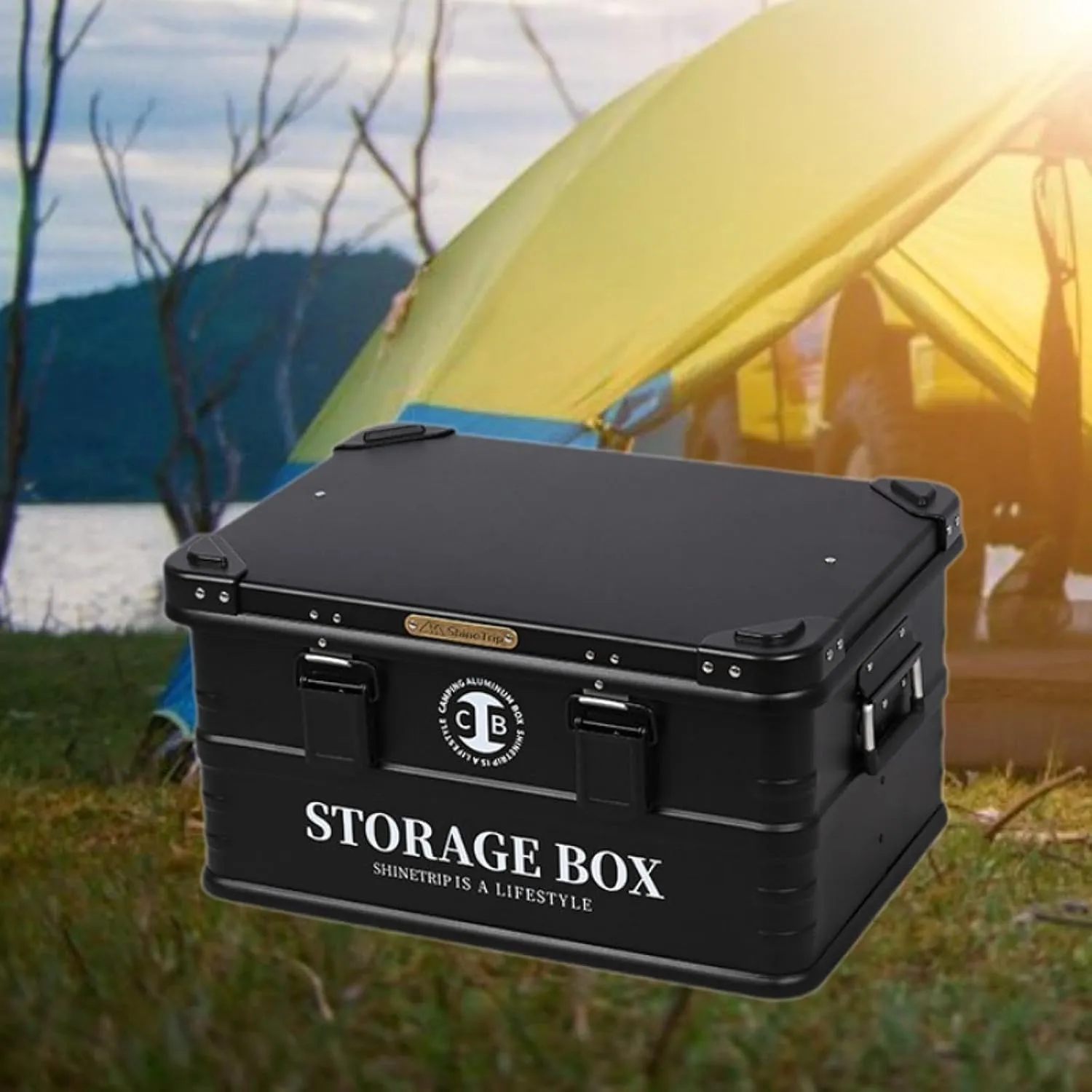 Container with Lid with Handles Portable Aluminum Trunk Organizer for Barbecue Picnic Grocery sonar Home Garage, M Camping Storage Box 