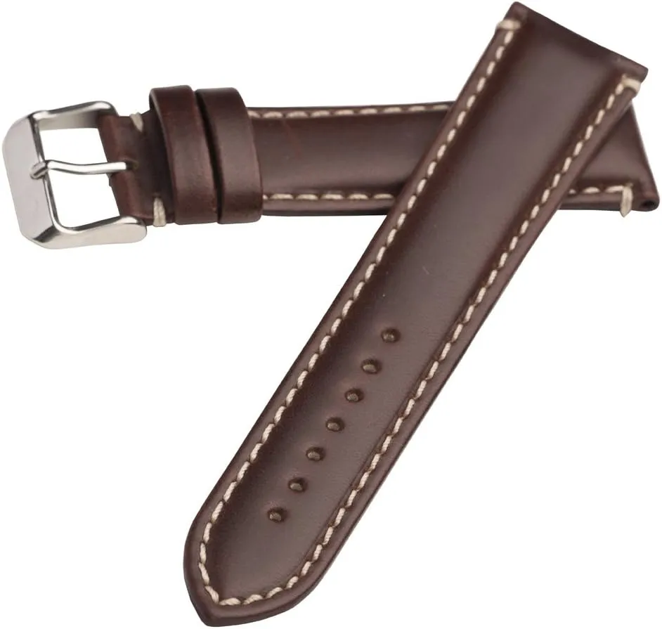 Contrast Stitch Hadley Roma MS885 24mm Long Watch Band Brown Oil Tan inaccurate auspicious continental marketplace bear read Leather 